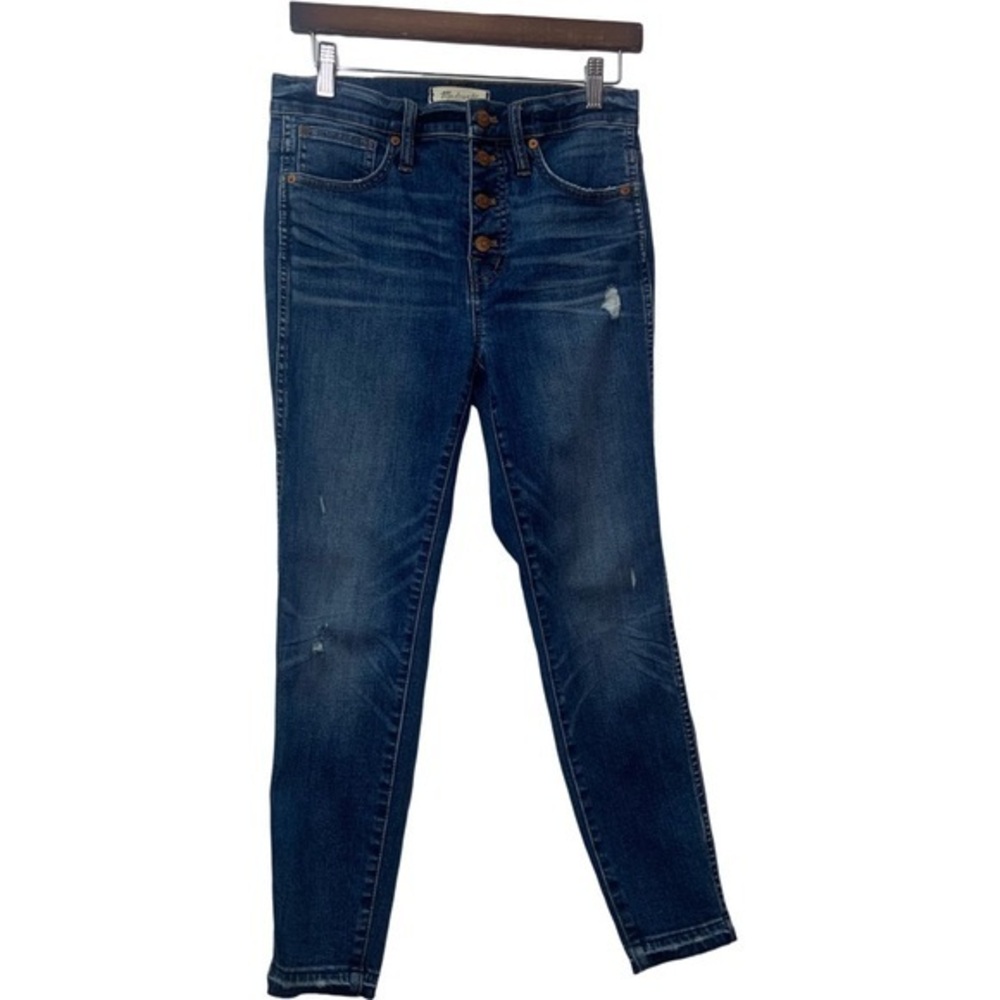 Madewell High Rise Skinny Distressed Deconstructed Hem Button Fly Denim Jeans